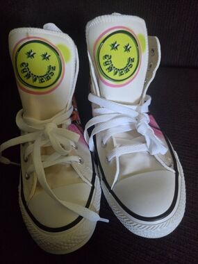 Converse High-Top Sneakers in White with Neon Accents